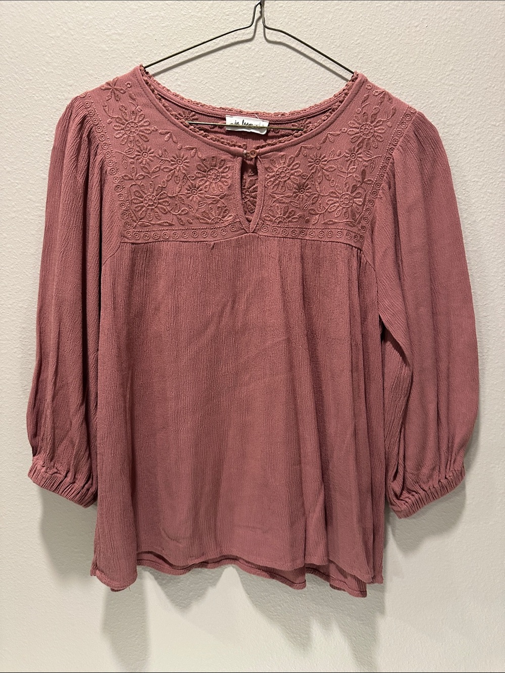 In Bloom Mauve Pink Embroidered Peasant Blouse